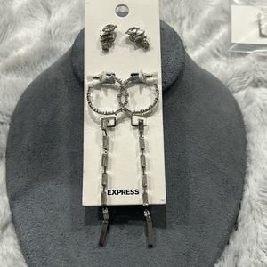 express set of 3 silver tone earrings